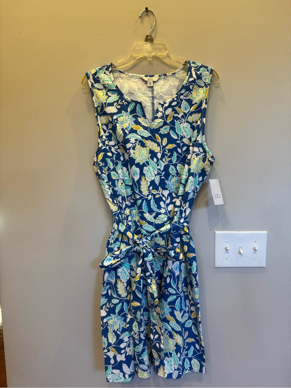 Brand New croft & barrow Navy Floral Midi Dress with Yellow & Teal Accents